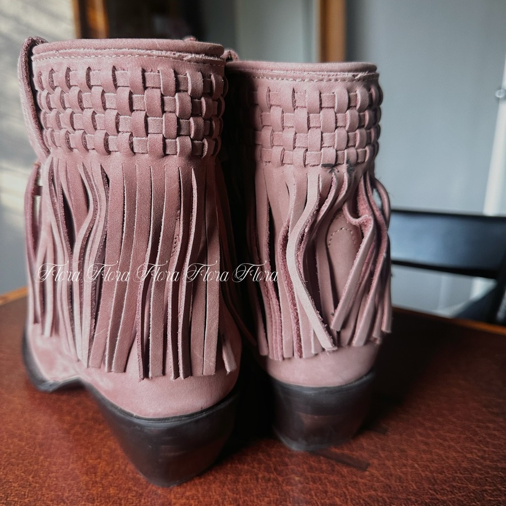 Frye Pink Fringe Ankle Booties - Picture 2 of 4